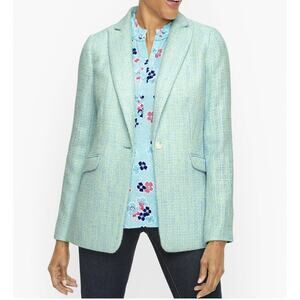 TALBOTS Women's Aqua Blue Luxe Tweed Tailored Career Blazer Jacket